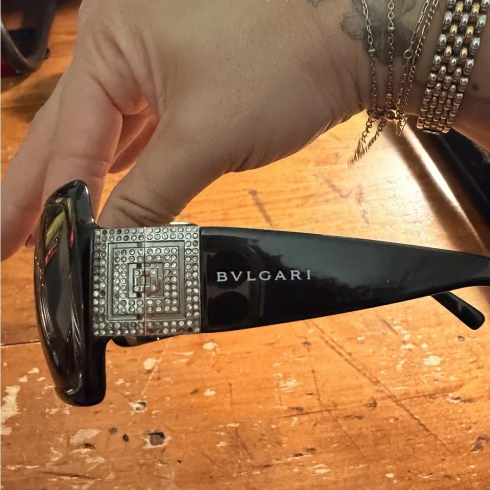 Bulgari Black Sunglasses with Crystal Square Accent with case